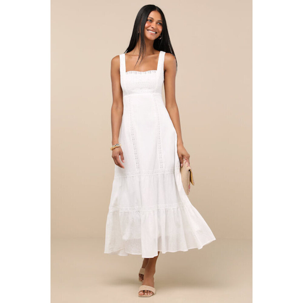 Lulus Esmeray White Lace Sleeveless Tiered Midi Dress - Size S
